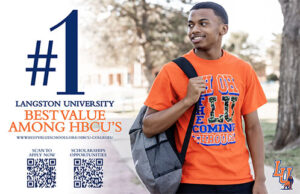 Photo of male student with bookbag looking at superimposed message: #1 Value among HBCUs