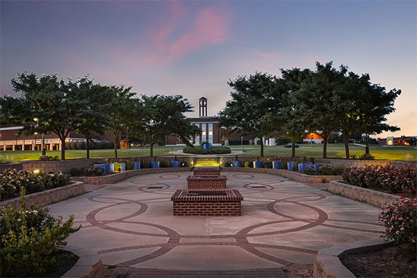Image of Langston mall on main campus near sunset