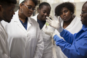 A Langston research team discussing a project