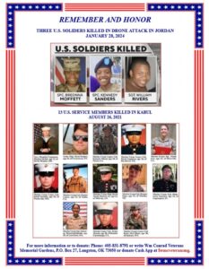 A page from the Memorial Day Remembrance program shows pictures of several service members from various branches who have been killed in action in the past decade.