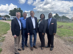 (From Left to Right) Sen. Lankford, State Rep. Talley, Sen. Boozman, President Jackson, and Dean Whittaker at the E. (Kika) de la Garza American Institute for Goat Research.