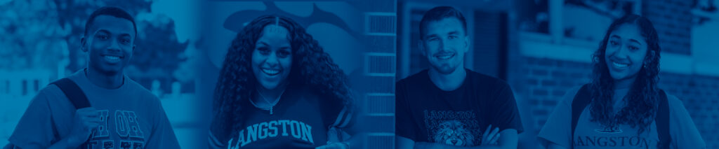 Image of two Langston University students (one female, one male) with a blue sepia tone