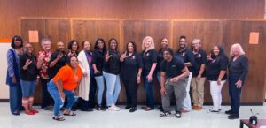 A group photo from Sheila McGill's retirement party