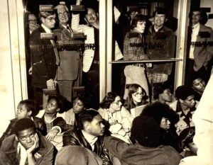 A photo of Langston University students participating in a sit-in at the Oklahoma State Capitol on March 1, 1978.