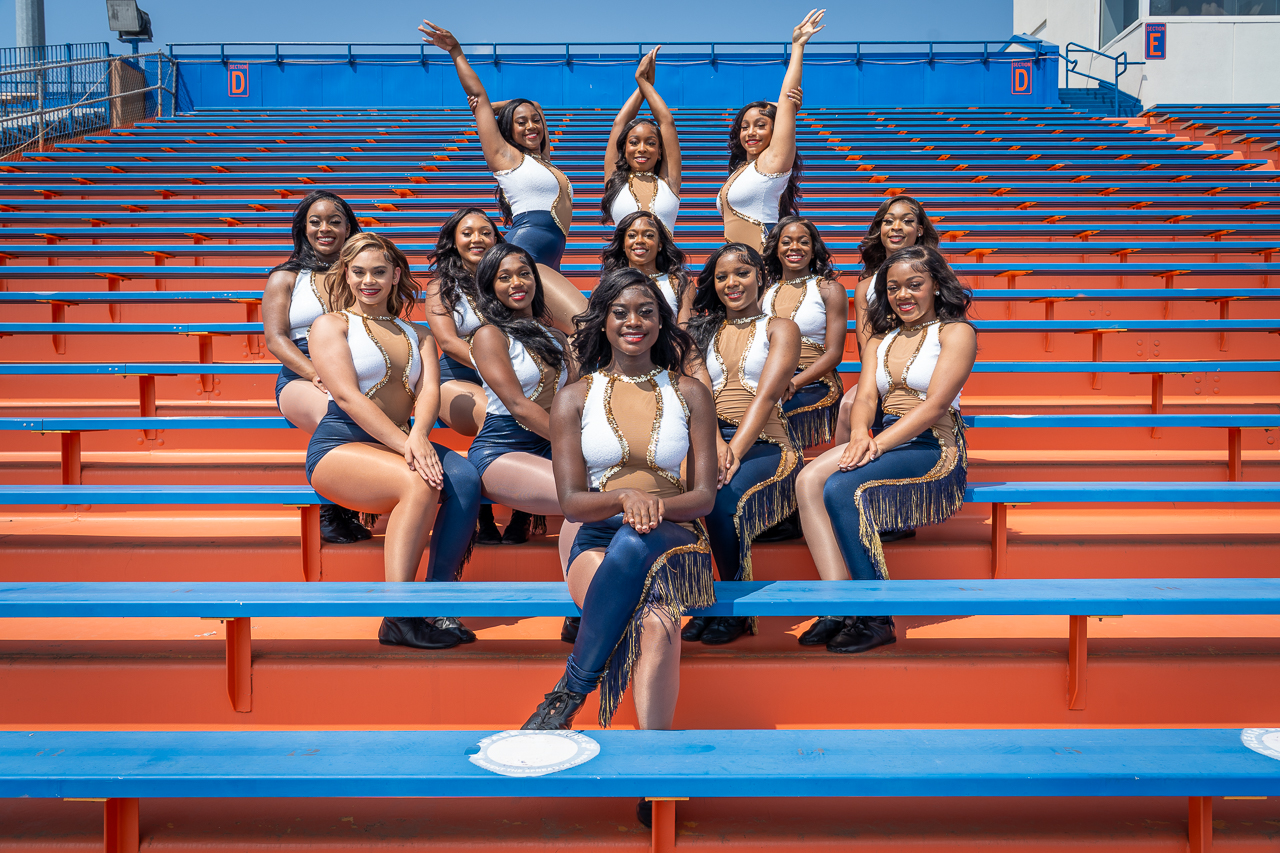 Golden Felines posed for a group photo on the bleaches in the W. E. Anderson Stadium