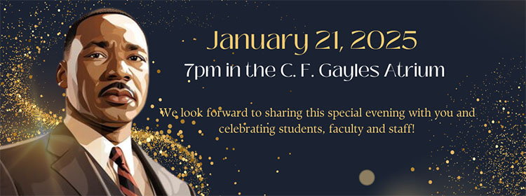 Image of MLK Jr on dark blue background with stars and the words January 21, 2025 and event details