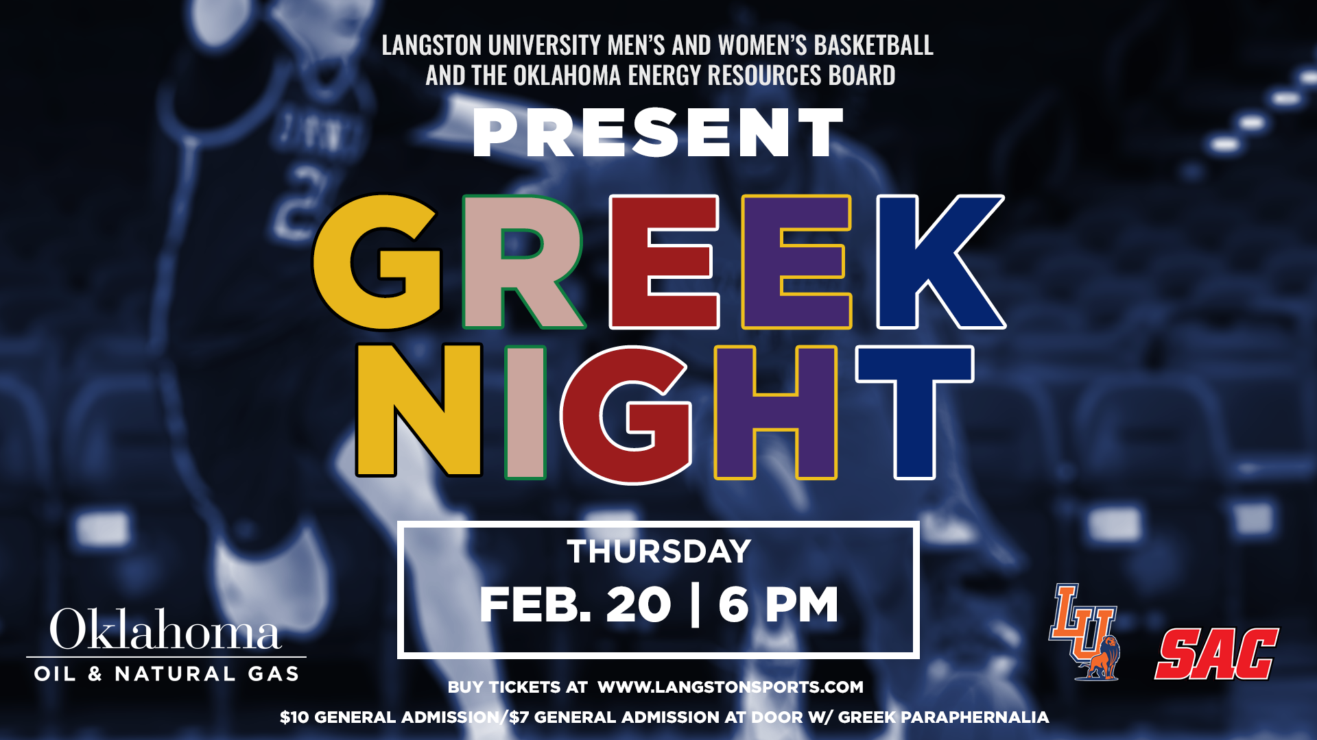 Greek Night flier indicating date, time and reduced ticket prices