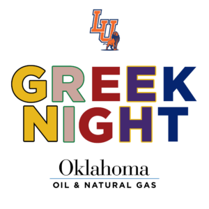 Greek Night t-shirt with LU logo, the words Greek Night, and the sponsor logo for Oklahoma Oil & Natural Gas