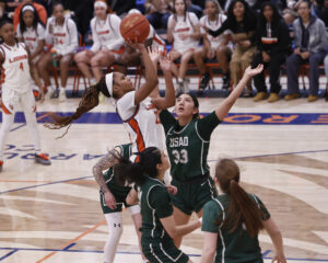 Jordan Brown shoots the ball against a USAO defender.