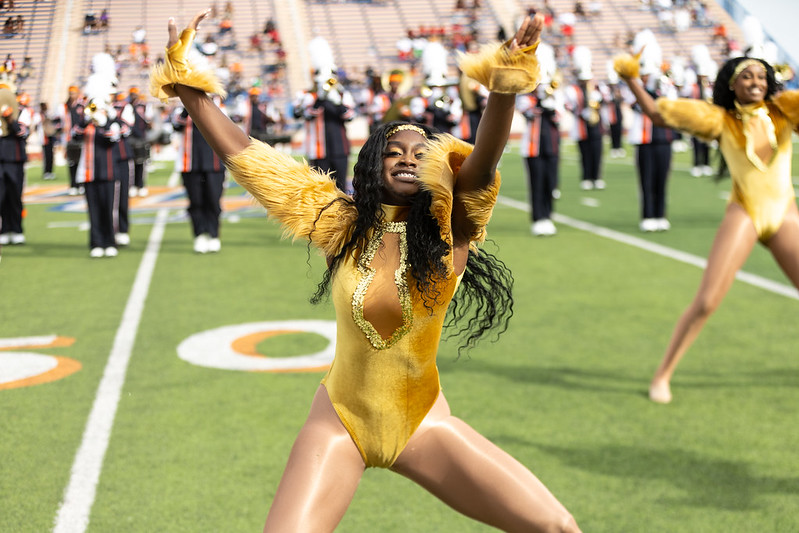 Golden Felines performing on football field